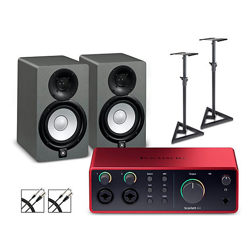 Focusrite Scarlett 4i4 Gen 4 with Yamaha HS Studio Monitor Pair Bundle (Stands & Cables Included) HS5 SG