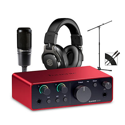 Focusrite Scarlett Solo 4th Gen Audio Interface Bundle With Audio-Technica Mic & Sterling Studio Headphone (Stand & Cable Included)
