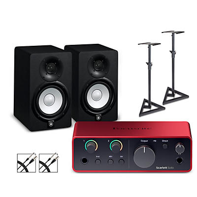 Focusrite Scarlett Solo 4th Gen With Yamaha HS Studio Monitor Pair Bundle (Stands & Cables Included)