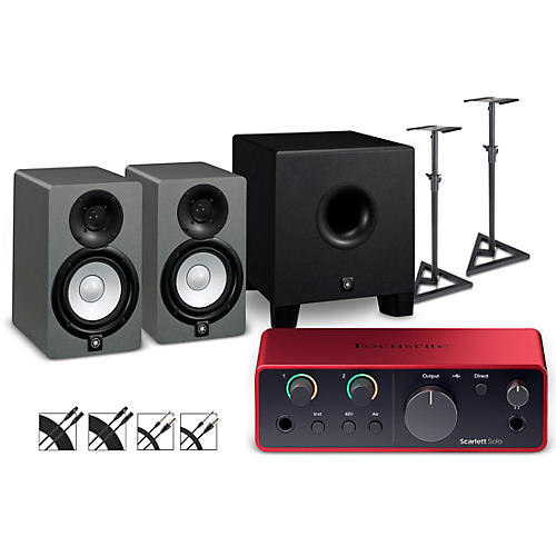 Focusrite Scarlett Solo 4th Gen With Yamaha HS Studio Monitor Pair & HS8S Subwoofer Bundle (Stands & Cables Included) HS5 SG