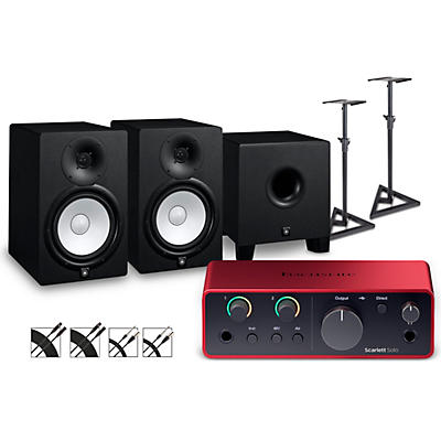 Focusrite Scarlett Solo 4th Gen With Yamaha HS Studio Monitor Pair & HS8S Subwoofer Bundle (Stands & Cables Included)