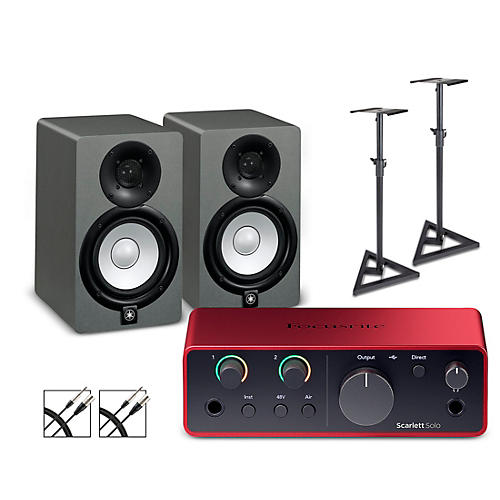 Focusrite Scarlett Solo Gen 4 With Yamaha HS Studio Monitor Pair Bundle (Stands & Cables Included) HS5 SG