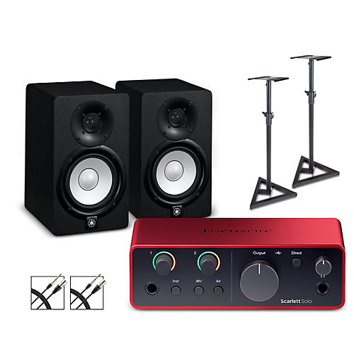 Focusrite Scarlett Solo (Gen 4) With Yamaha HS Studio Monitor Pair Bundle (Stands & Cables Included) HS5