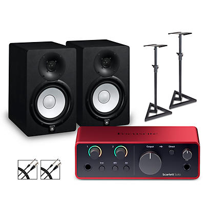 Focusrite Scarlett Solo (Gen 4) With Yamaha HS Studio Monitor Pair Bundle (Stands & Cables Included)