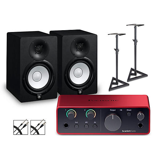 Focusrite Scarlett Solo (Gen 4) With Yamaha HS Studio Monitor Pair Bundle (Stands & Cables Included) HS7