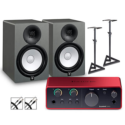 Focusrite Scarlett Solo Gen 4 With Yamaha HS Studio Monitor Pair Bundle (Stands & Cables Included)