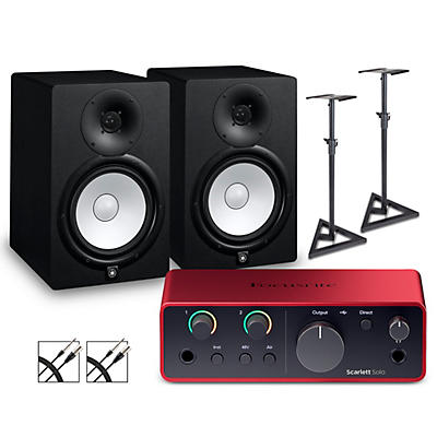 Focusrite Scarlett Solo (Gen 4) With Yamaha HS Studio Monitor Pair Bundle (Stands & Cables Included)