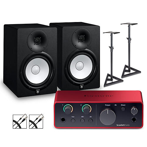 Focusrite Scarlett Solo (Gen 4) With Yamaha HS Studio Monitor Pair Bundle (Stands & Cables Included) HS8