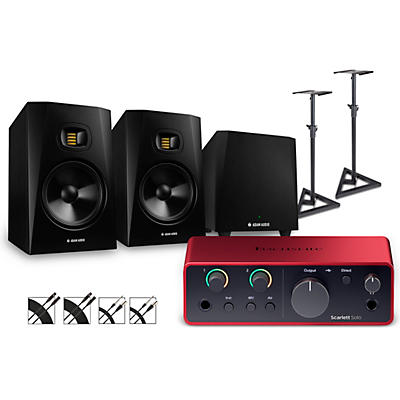Focusrite Scarlett Solo Gen 4 with Adam Audio T-Series Studio Monitor Pair & T10S Subwoofer Bundle (Stands & Cables Included)
