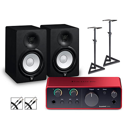 Focusrite Scarlett Solo Gen 4 with Yamaha HS Studio Monitor Pair Bundle (Stands & Cables Included)