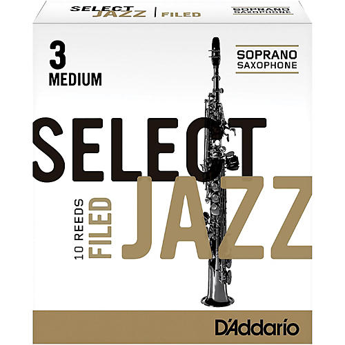 D'Addario Woodwinds Select Jazz Filed Soprano Saxophone Reeds Strength 3 Medium Box of 10
