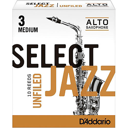 D'Addario Woodwinds Select Jazz Unfiled Alto Saxophone Reeds Strength 3 Medium Box of 10