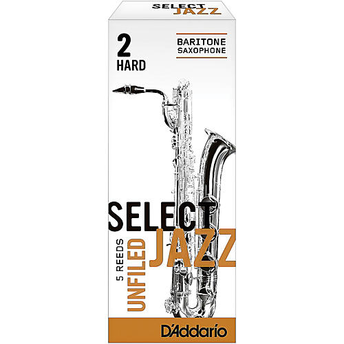 D'Addario Woodwinds Select Jazz Unfiled Baritone Saxophone Reeds Strength 2 Hard Box of 5