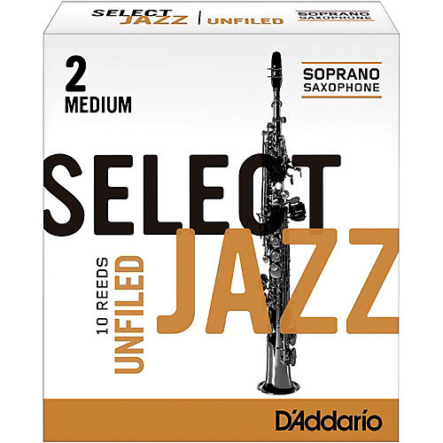 D'Addario Woodwinds Select Jazz Unfiled Soprano Saxophone Reeds Strength 2 Medium Box of 10
