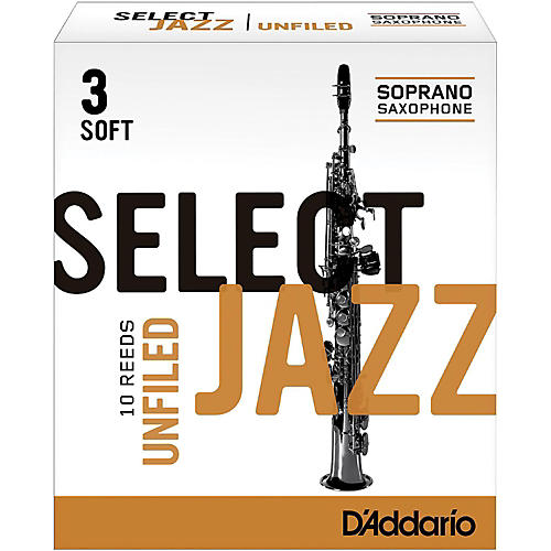 D'Addario Woodwinds Select Jazz Unfiled Soprano Saxophone Reeds Strength 3 Soft Box of 10