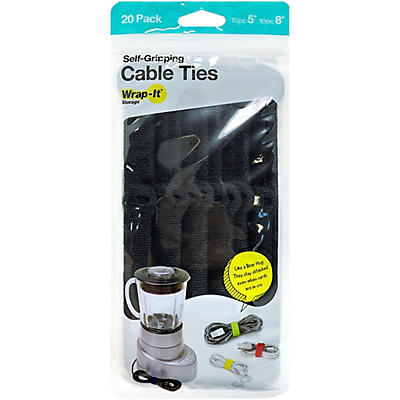 Wrap-It Storage Straps Self-Gripping Cable Ties Assorted 20-Pack - Black
