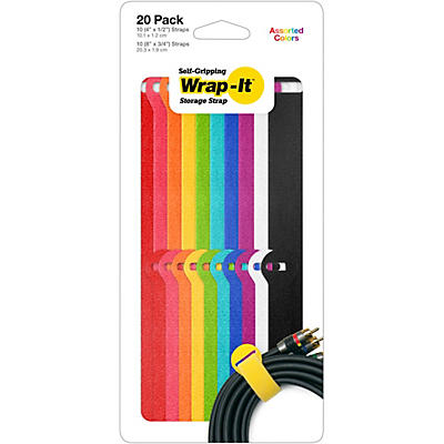 Wrap-It Storage Straps Self-Gripping Cable Ties, Multi-Color 20-Pack