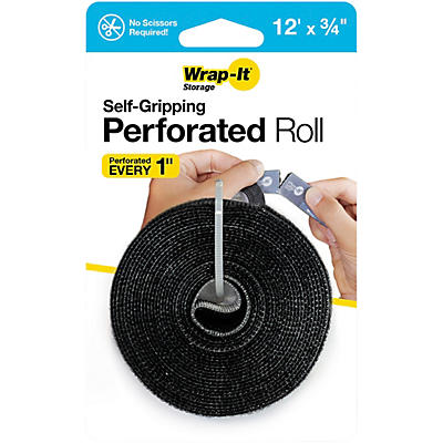 Wrap-It Storage Straps Self-Gripping Perforated Roll - 12' x 0.75" - Perforated Hook and Loop Roll