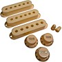 AxLabs Set Of Single Coil Pickup Covers In Modern Spacing (52/50/48), Two Switch Tips, And Three Knobs (Gold Lettering) Parchment
