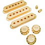 AxLabs Set Of Single Coil Pickup Covers In Vintage Spacing (52mm), Two Switch Tips, And Three Knobs (Gold Lettering) Aged White/Cream