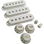 AxLabs Set Of Single Coil Pickup Covers In Vintage Spacing (52mm), Two Switch Tips, And Three Knobs (Gold Lettering) White