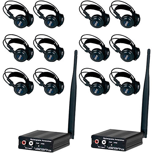 VocoPro Silent Event Package with Two Transmitter and Twelve Wireless Headphone Receivers