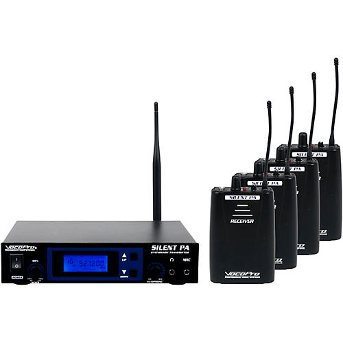 VocoPro SilentPA-PRACTICE 16-Channel UHF Wireless Audio Broadcast System (Stationary Transmitter With Four Bodypack Receivers), 900-927.2mHz Condition 1 - Mint