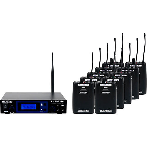 VocoPro SilentPA-SEMINAR10 16-Channel UHF Wireless Audio Broadcast System (Stationary Transmitter With 10 Bodypack Receivers) Black