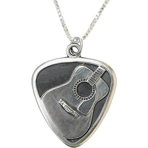 Silver Guitar Pick with Acoustic Guitar Pendant and Chain