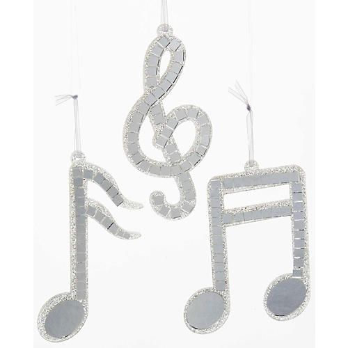 Silver Mirror Musical Note Ornament 3/Assorted