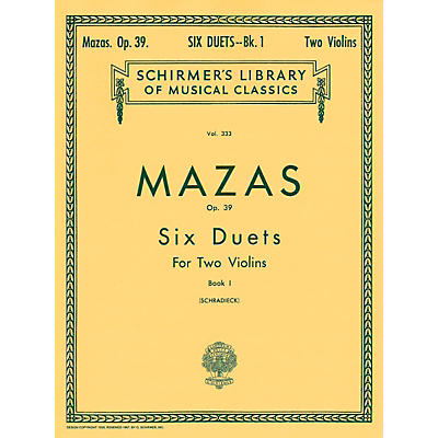 G. Schirmer Six Duets Op 39 Book 1 for 2 Violins By Mazas