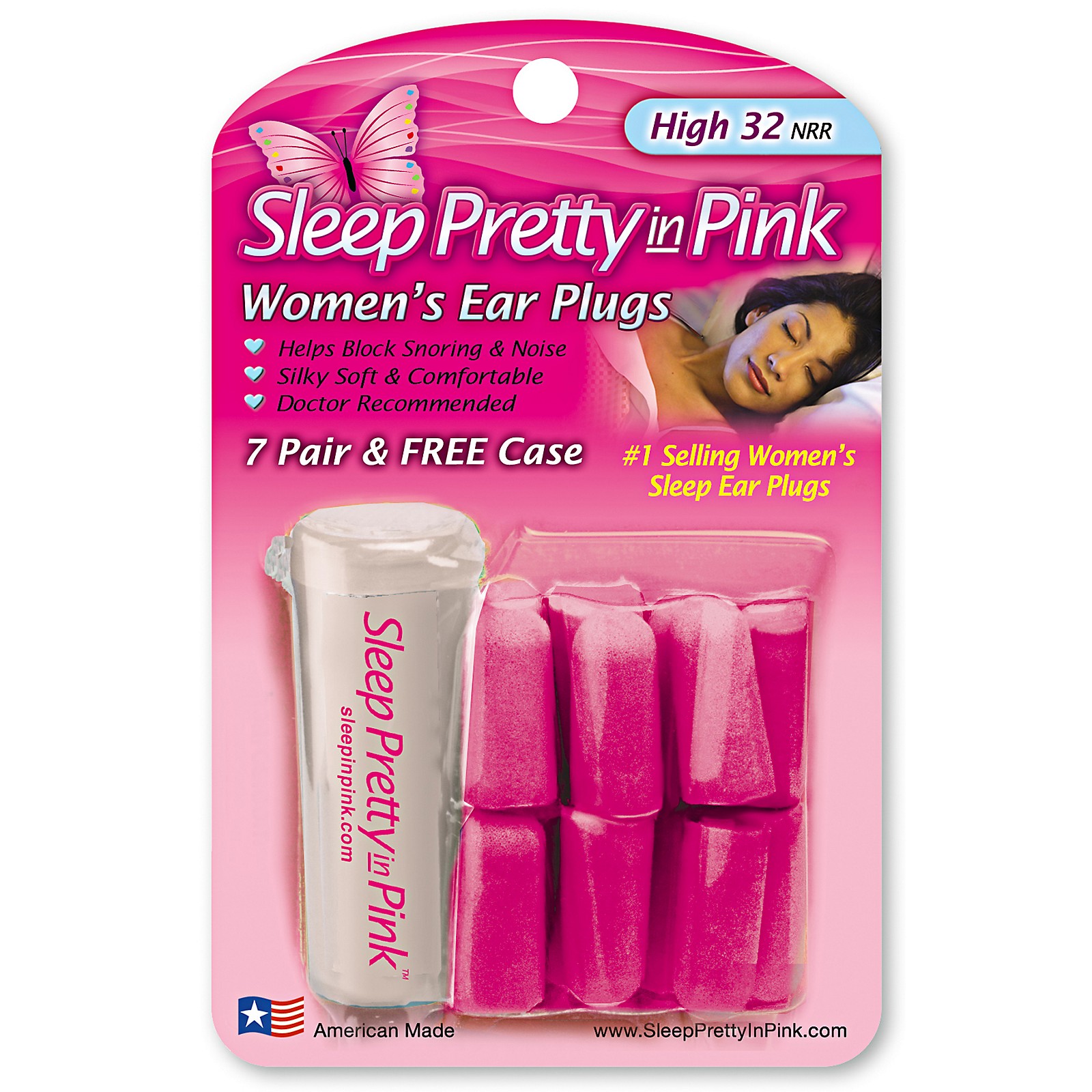 Hearos Sleep Pretty in Pink Women's Ear Plugs (7 Pair) with Free Case Musician's Friend