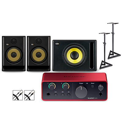 Focusrite Solo Gen4 with KRK ROKIT G5 Studio Monitor Pair & S10 Subwoofer (Stands & Cables Included)