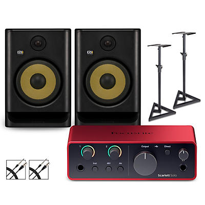 Focusrite Solo Gen4 with KRK ROKIT G5 Studio Monitor Pair (Stands & Cables Included)