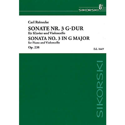 SIKORSKI Sonata No. 3 in G Major, Op. 238 (Piano and Violoncello) String Series Softcover by Carl Reinecke