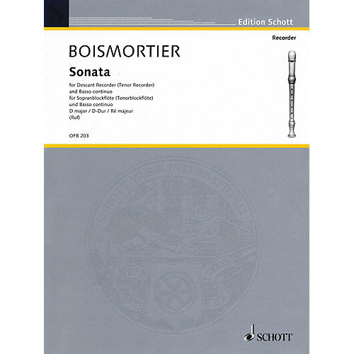 Schott Sonata in D Major (For Descant Recorder and Basso Continuo) Schott Series