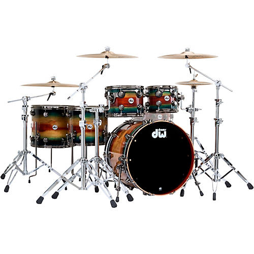 DW SonicPly Collectors 5-Piece Exotic Shell Pack with 22 in. Bass Drum Natural to Quick Royal Blue Burst Over Horizontal Padauk