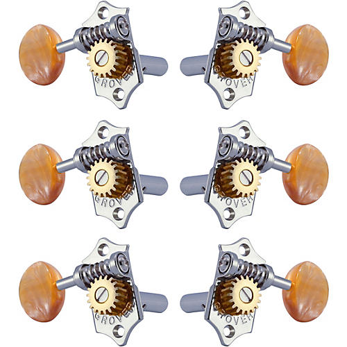 Grover Sta-Tite With 18:1 Gear Ratio 97-18 Series Amber Acryllic Button Tuning Machines Chrome