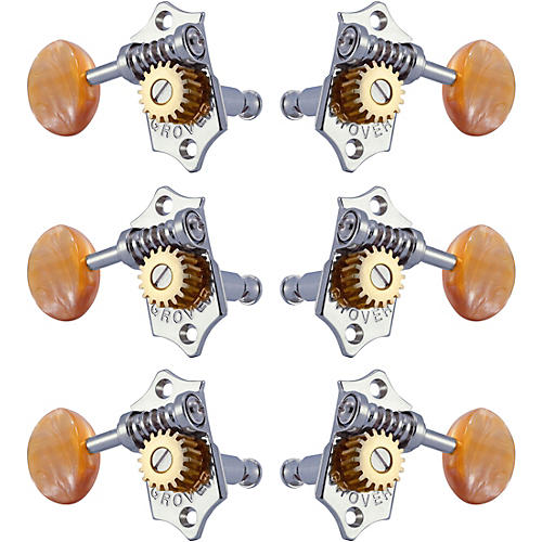 Grover Sta-Tite With 18:1 Gear Ratio 97-18 Series Amber Acryllic Button Tuning Machines Chrome