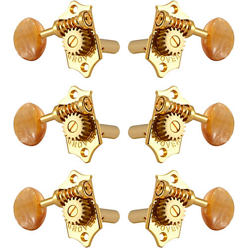 Grover Sta-Tite With 18:1 Gear Ratio 97-18 Series Amber Acryllic Button Tuning Machines Gold