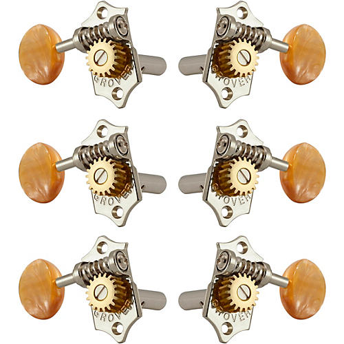 GROVER Sta-Tite With 18:1 Gear Ratio 97-18 Series Amber Acryllic Button Tuning Machines Nickel