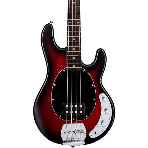 Sterling by Music Man StingRay Ray4 Electric Bass Ruby Red Burst Black Pickguard