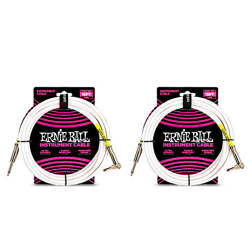 Ernie Ball Straight-Angle Instrument Cable, White 2-Pack 15 ft.