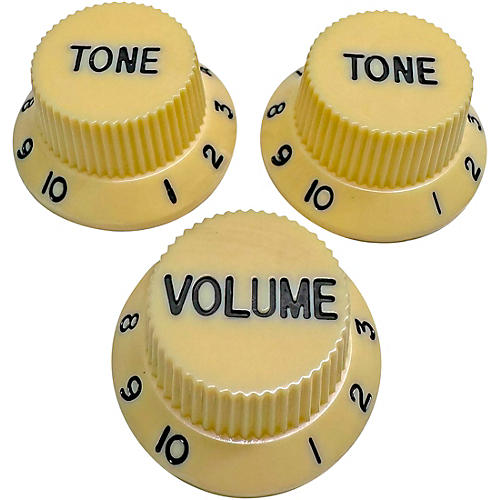 AxLabs Strat-Style Knob Kit with Black Lettering (3) Aged White/Cream