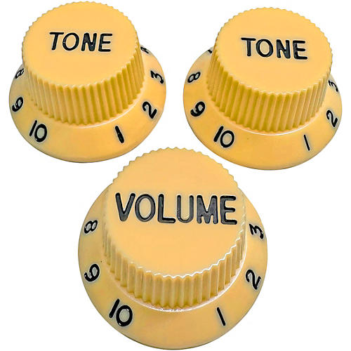 AxLabs Strat-Style Knob Kit with Black Lettering (3) Cream
