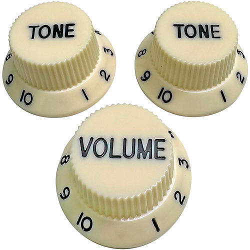AxLabs Strat-Style Knob Kit with Black Lettering (3) Parchment