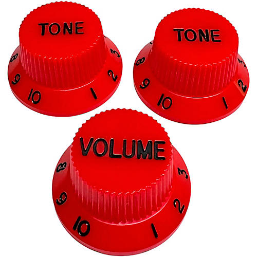 AxLabs Strat-Style Knob Kit with Black Lettering (3) Red