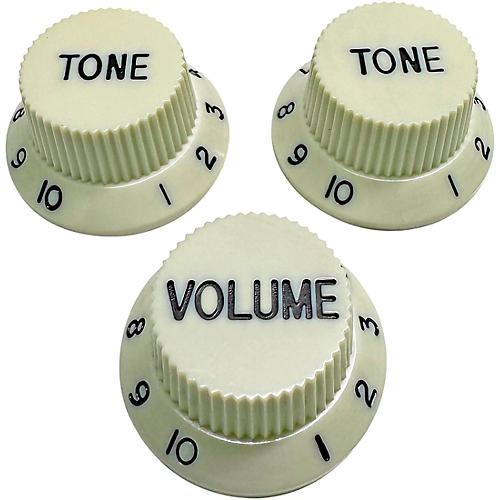 AxLabs Strat-Style Knob Kit with Black Lettering (3) Vintage White