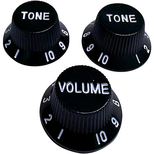 AxLabs Strat-Style Lefty Knob Kit with White Lettering (3) Black