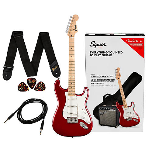 Squier Stratocaster Limited-Edition Electric Guitar Pack With Squier Frontman 10G Amp Candy Apple Red